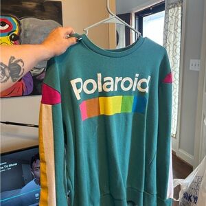 Vintage Polaroid Teal Sweatshirt with Rainbow Logo